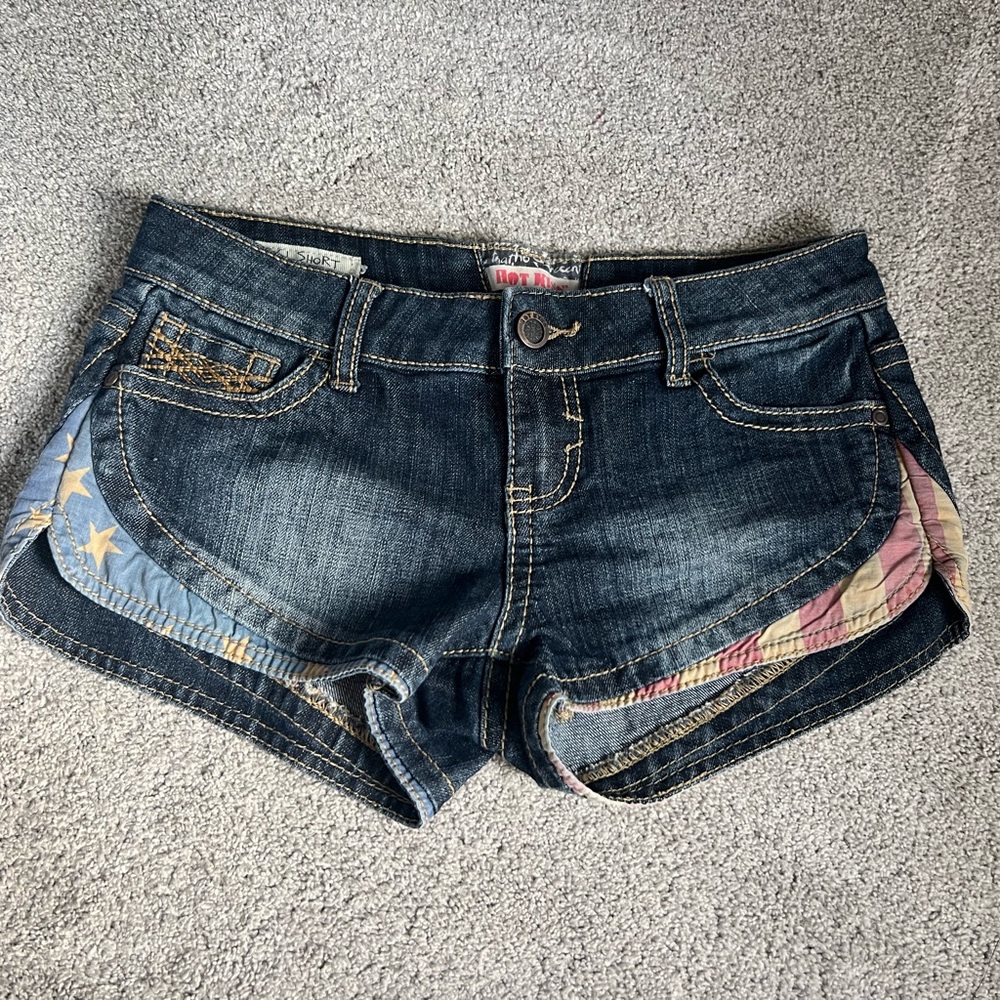 Hot Kiss CICI Mini Shorts Size 3 American USA Flag Jean Denim Low Rise Y2k